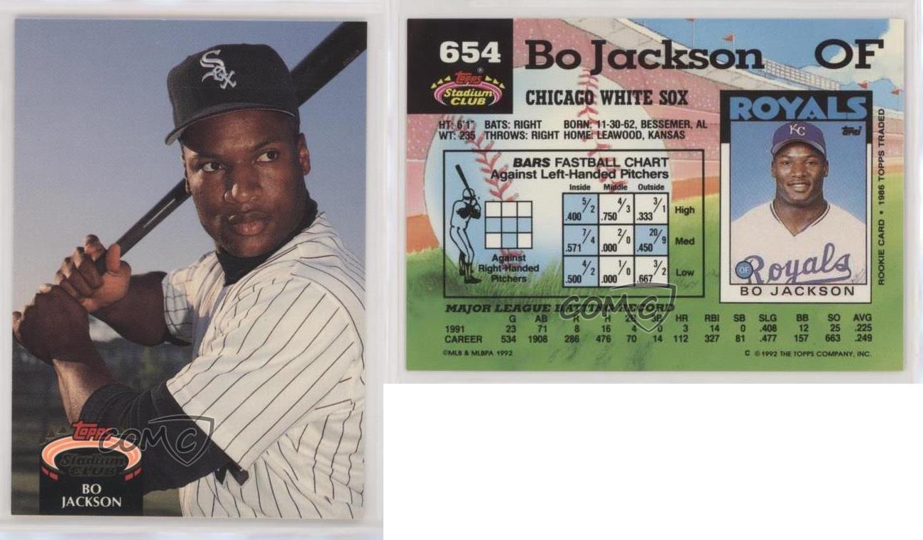 Sold at Auction: Bo Jackson Baseball Trading Card - Topps Stadium Club #654  1992