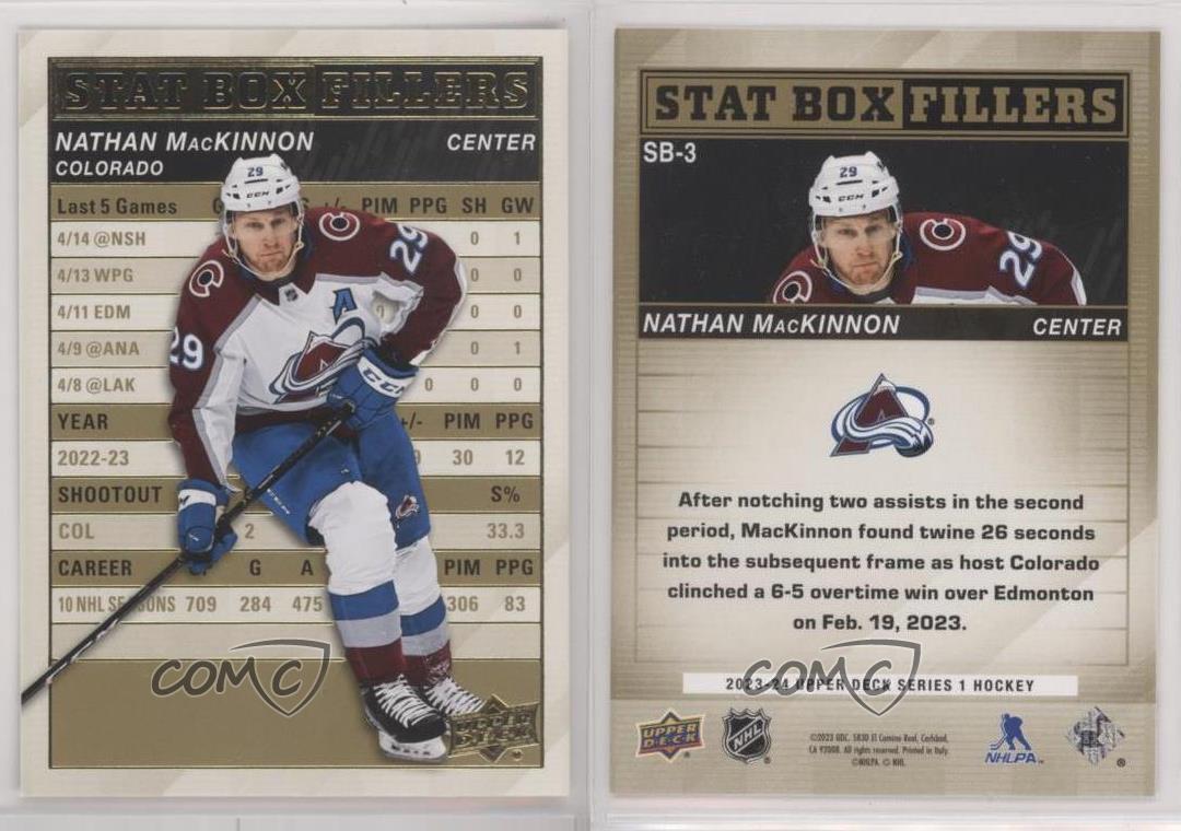 2023-24 Upper Deck Series 1 Stat Box Fillers Gold Nathan MacKinnon #SB-3