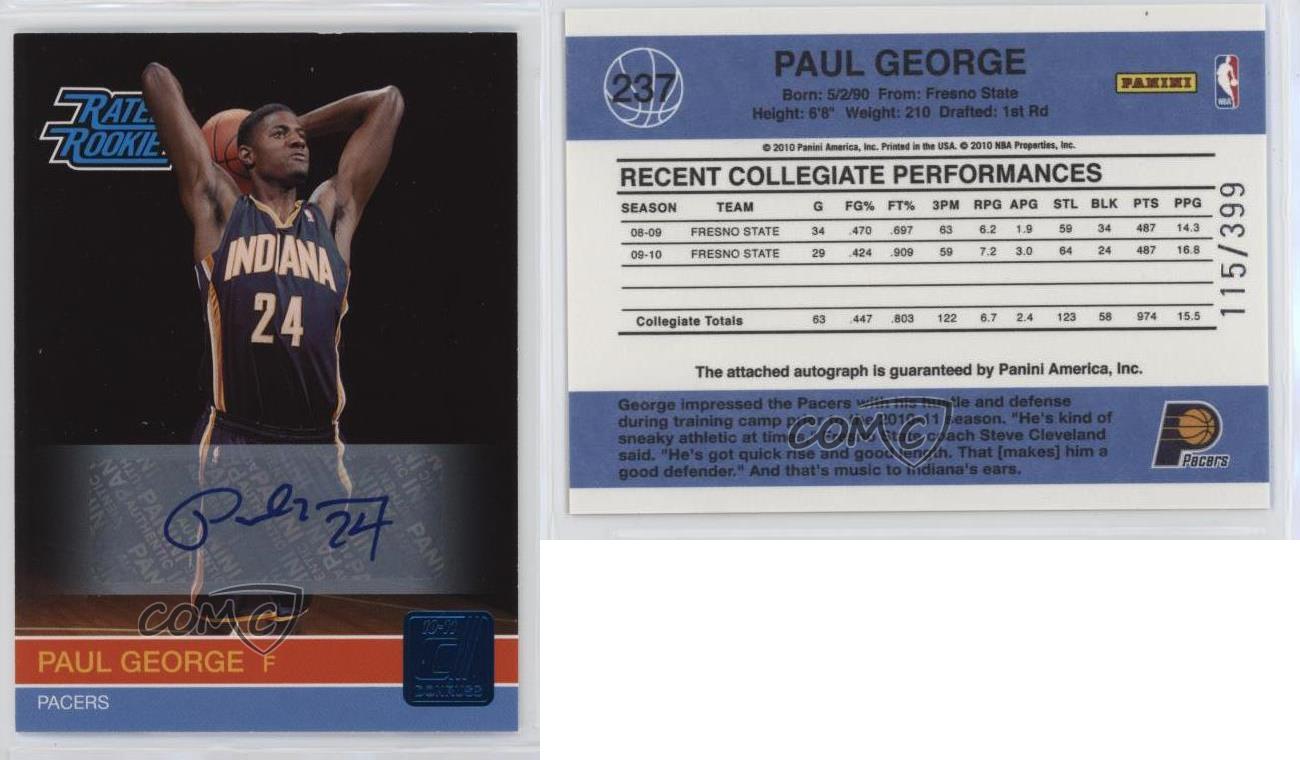 2010-11 Donruss Rated Rookie Signatures /399 Paul George #237 vendu Rookie Auto RC