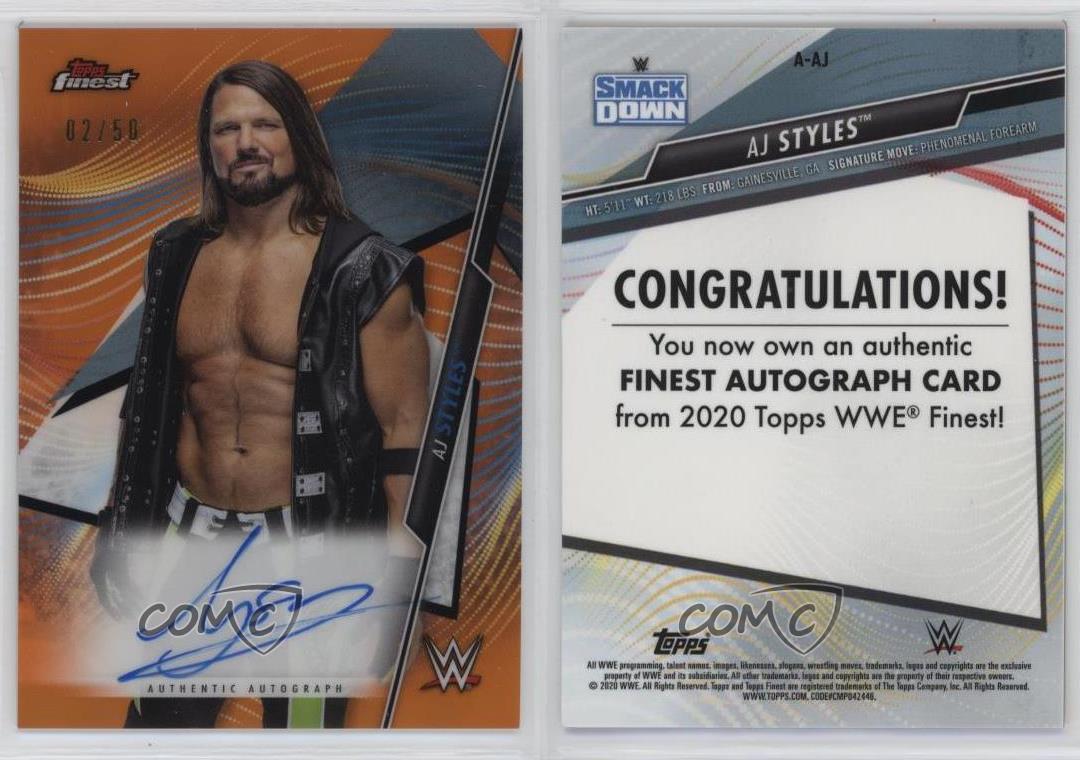 【メール便不可】 2020 Topps #A-AJ Styles AJ Autographs Finest - WWE Finest Topps
