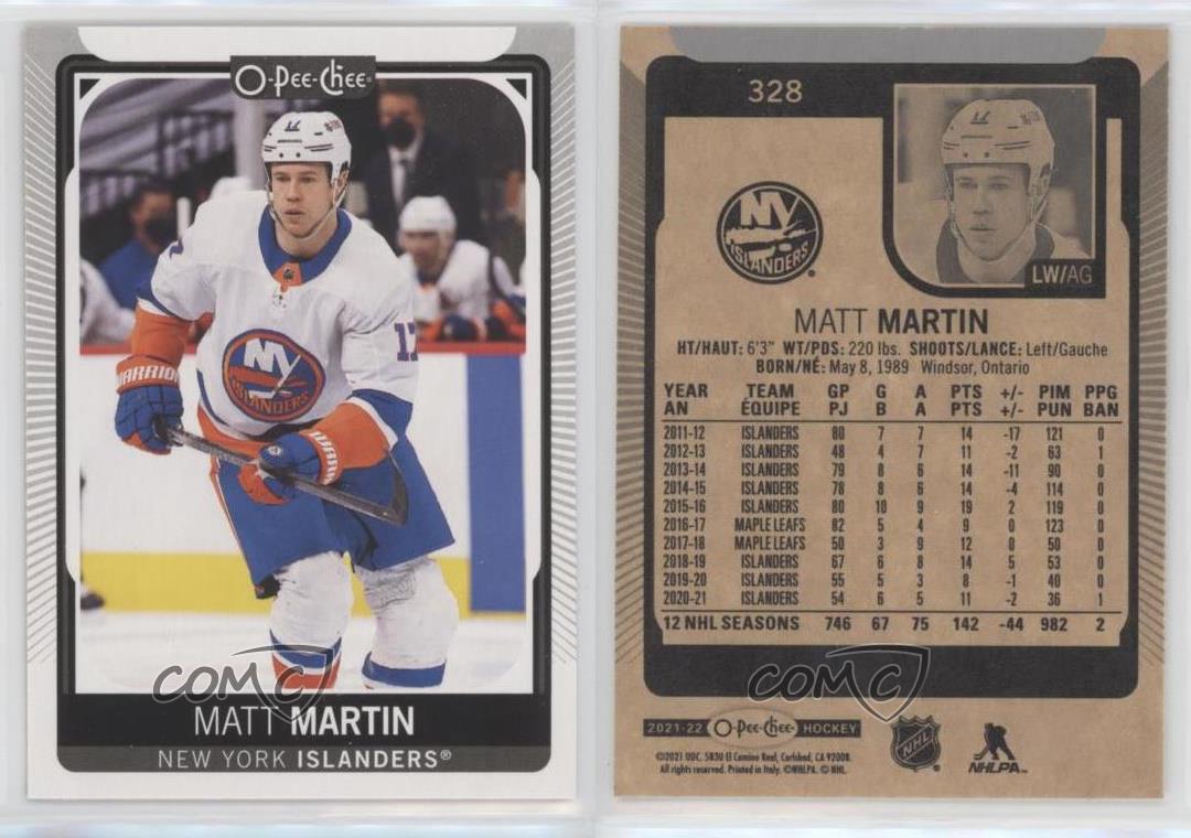 2021-22 O-Pee-Chee #328 Matt Martin New York Islanders