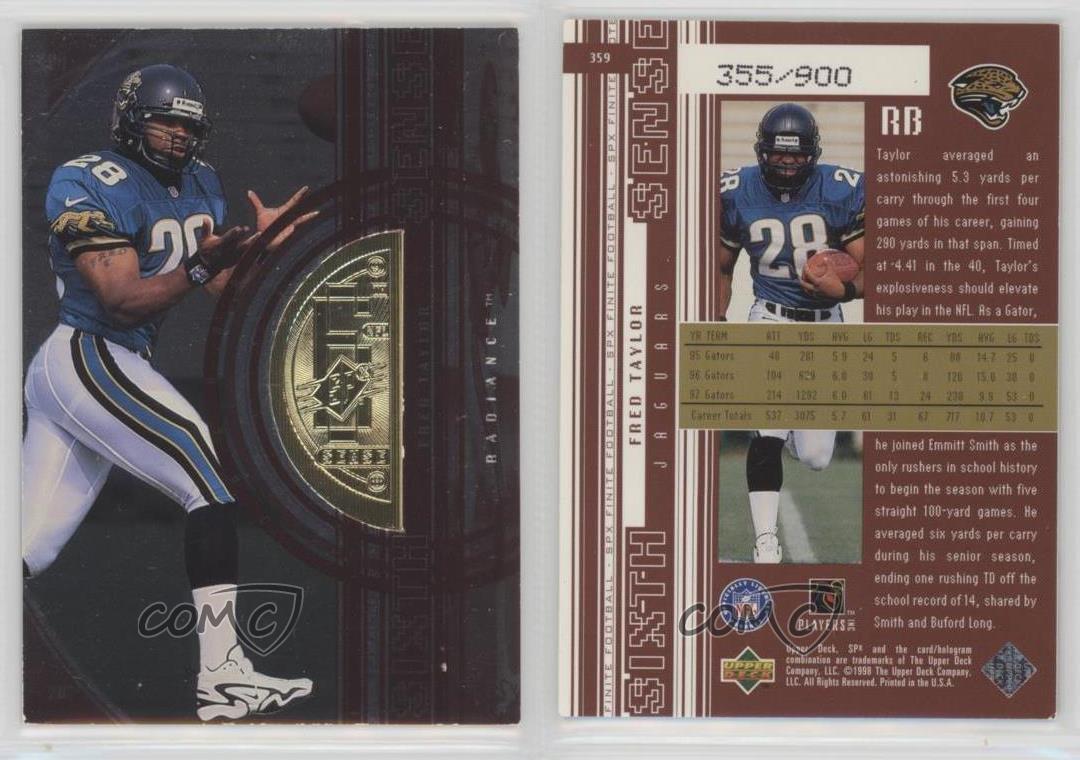 1998 Upper Deck SPx Finite Sixth Sense Radiance /900 Fred Taylor #359  Rookie RC