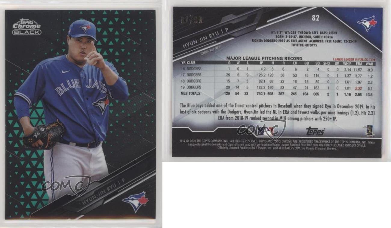 Topps 2020 cromo negro verde refractor/99 Hyun-Jin Ryu #82 - Imagen 4 de 4