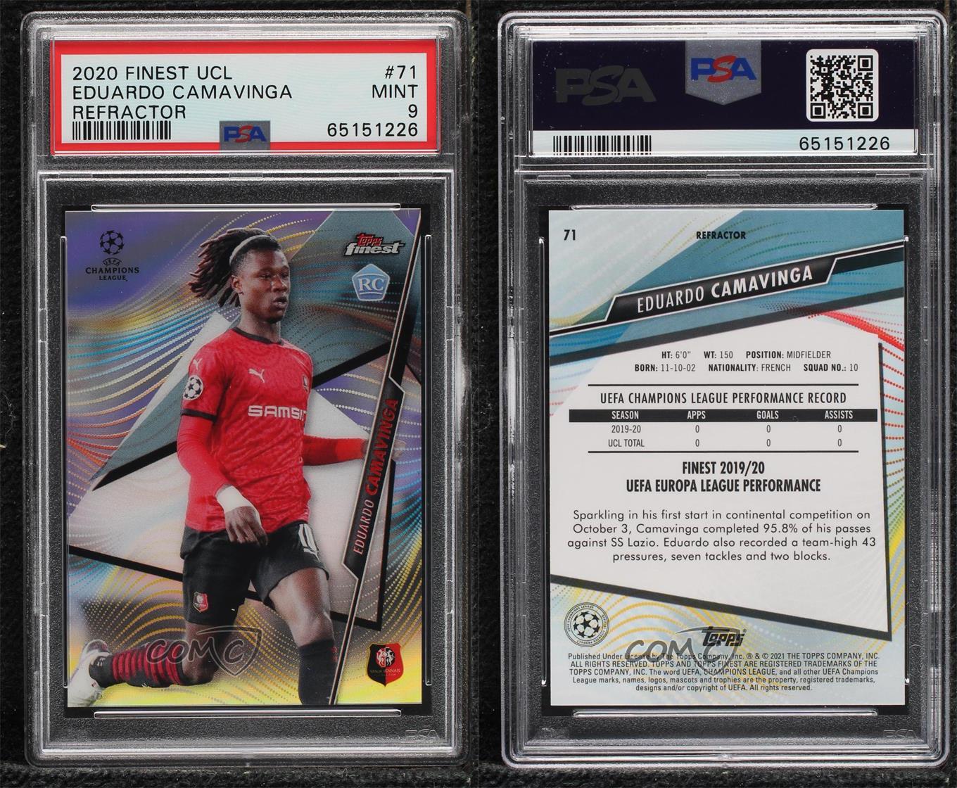 2020-21 Topps Finest UCL Refractor Eduardo Camavinga #71 PSA 9