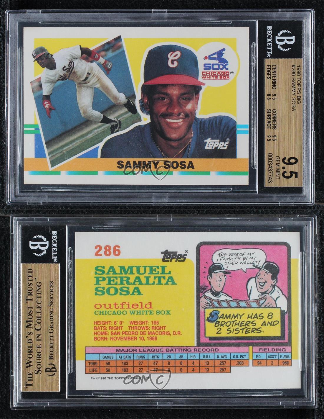 1990 Topps Big Sammy Sosa #286 BGS 9.5 GEM MINT Rookie RC - Bild 3 von 3
