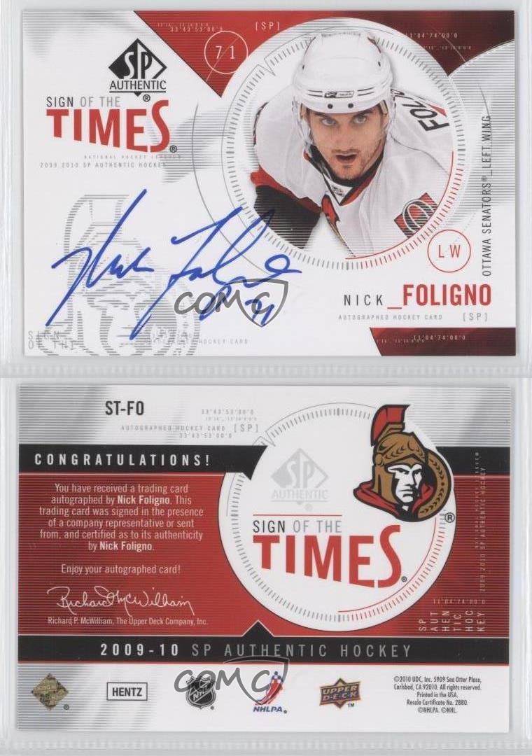 2009-10 SP Authentic Sign of the Times Nick Foligno #ST-FO Auto - Picture 3 of 4