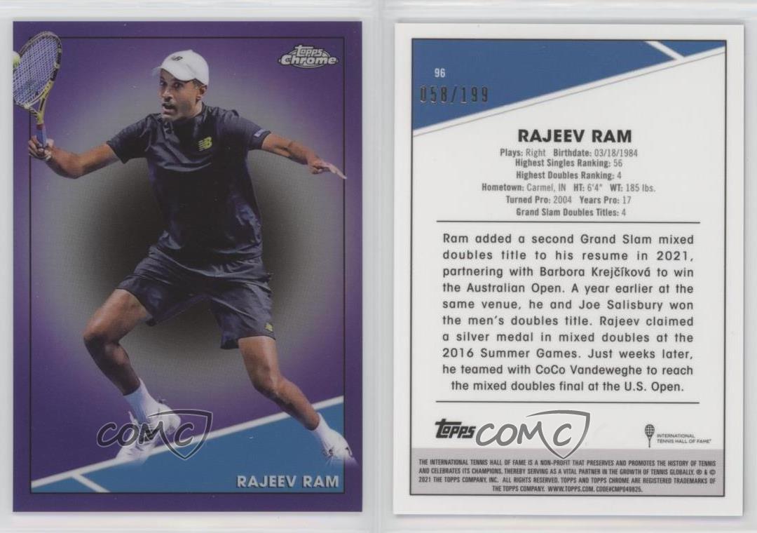 Topps 2021 cromo refractor púrpura/199 Rajeev Ram #96 novato radiocontrol - Imagen 3 de 4