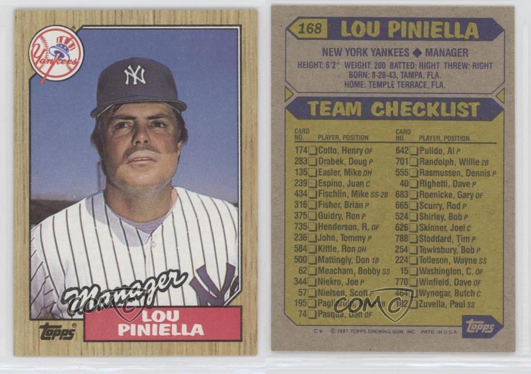 1987 Topps 168 Lou Piniella New York Yankees Baseball Card eBay