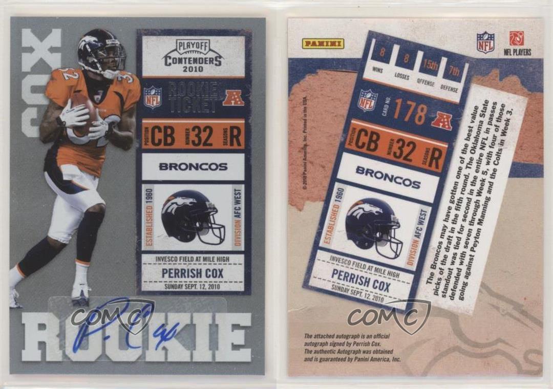 2010 Playoff Contenders Rookie Ticket Auto #178 Perrish Cox Denver Broncos  RC