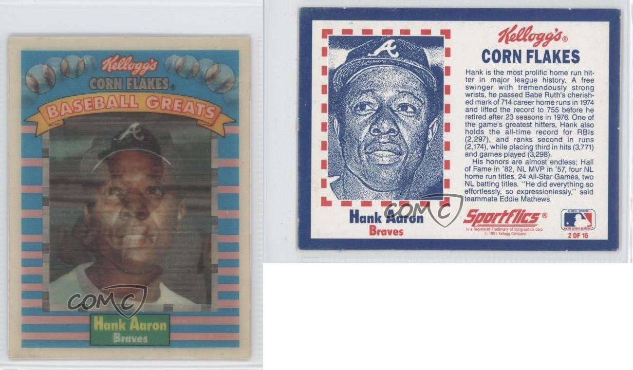 1991 Sportflics Kellogg's Corn Flakes Baseball Greats 2 Hank Aaron