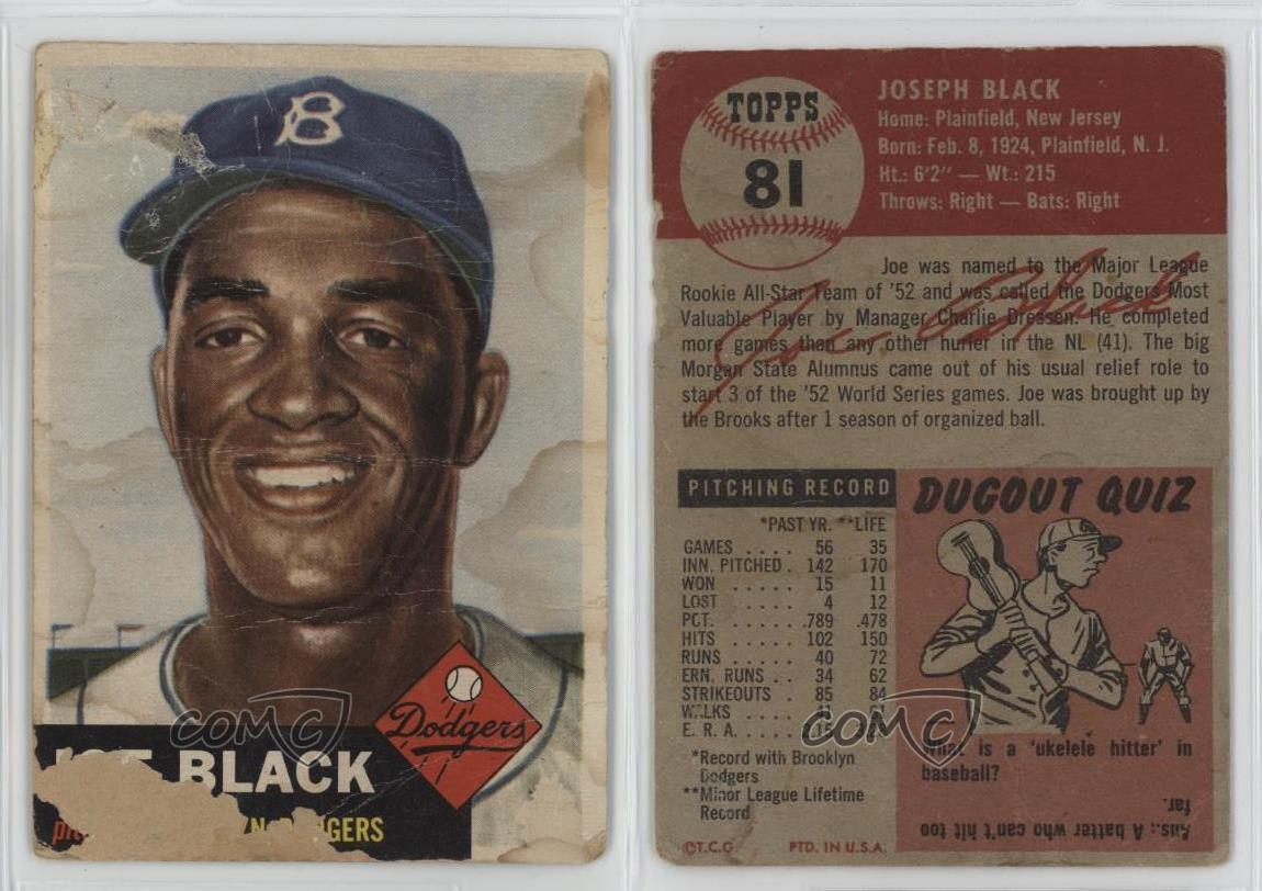 1953 Topps Short Print Joe Black (Bio Information is White) #81 - Picture 5 of 5
