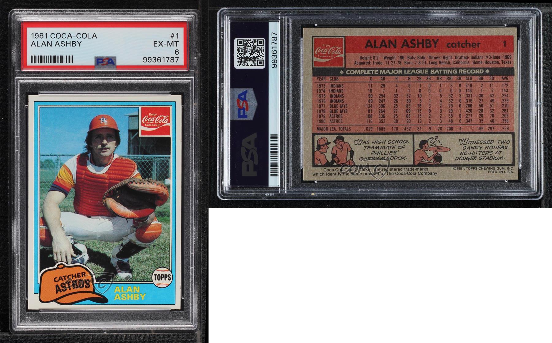 1981 Topps Coca-Cola Team Sets Houston Astros Alan vente Ashby #1 PSA 6