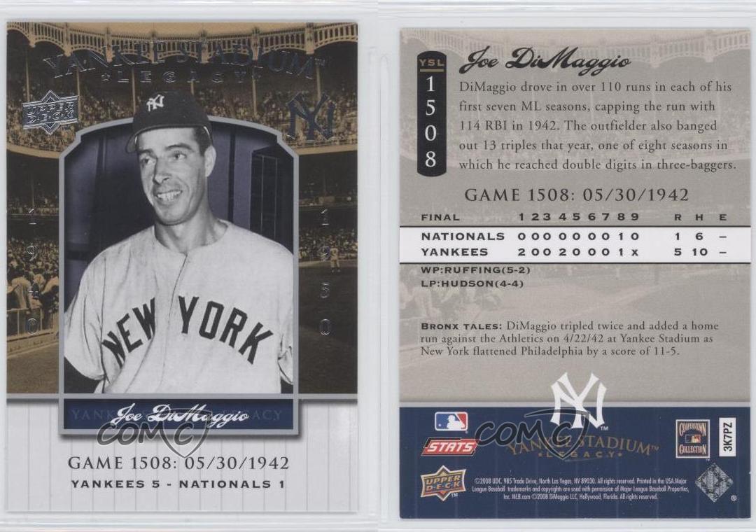2008 Upper Deck Yankee Stadium magasin Legacy Joe DiMaggio #YSL1508 HOF