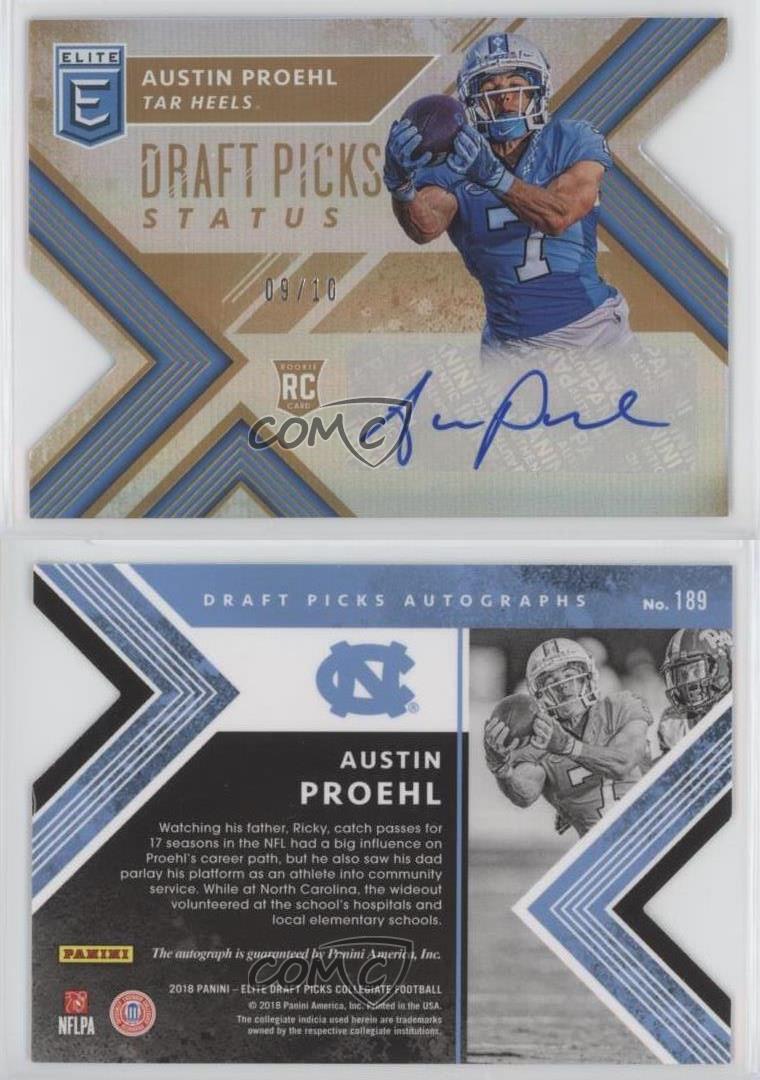 2018 Elite Draft Picks Status Gold Die-Cut /10 Austin Proehl #189 Rookie Auto RC - Picture 3 of 3