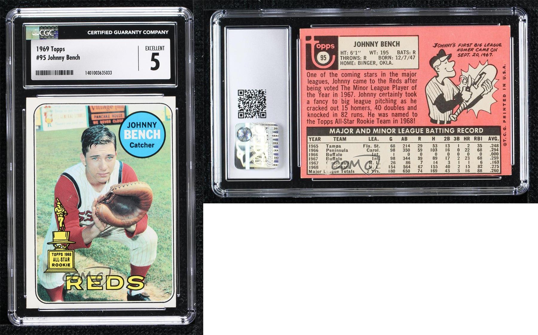 1969 Topps Johnny Bench #95 CGC 5 HOF - Picture 3 of 3