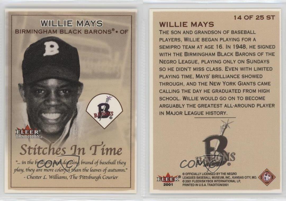 2001 Fleer Tradition Stitches in Time #ST14 Willie Mays - NM-MT