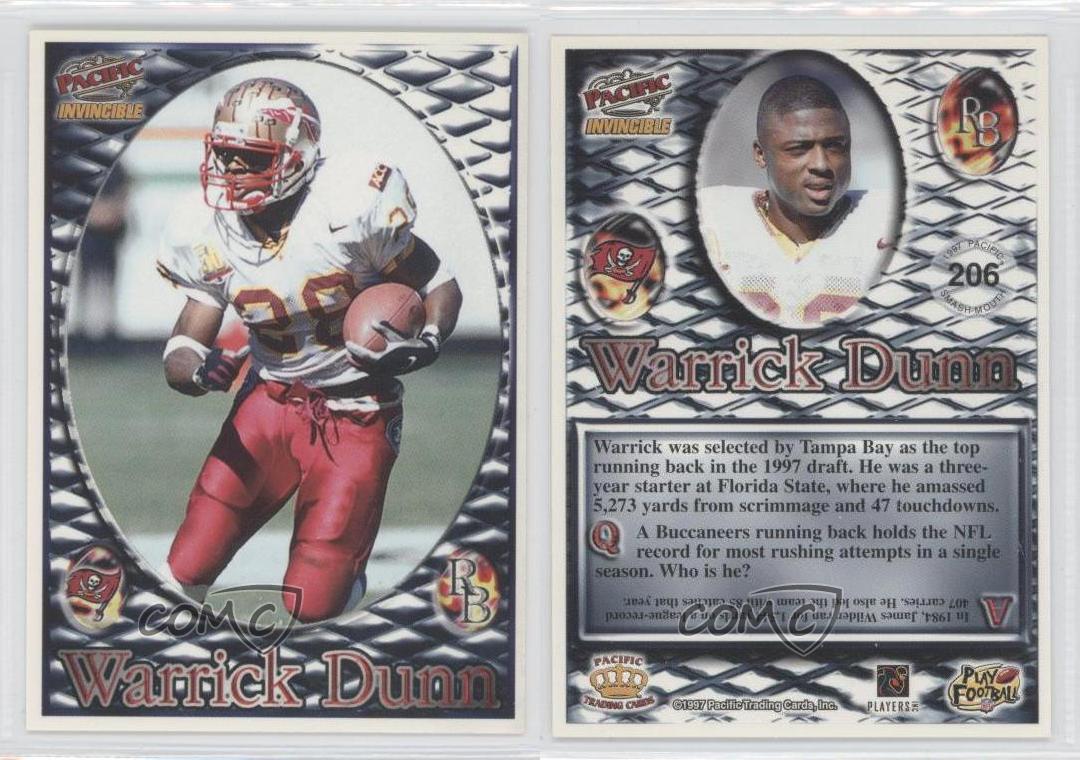 1997 Pacific Invincible Smash-Mouth Warrick Dunn #206 Rookie RC - Foto 4 di 4