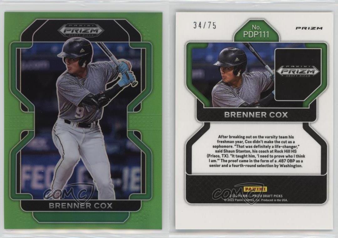 Panini Prizm Draft Picks 2022 vert lime Prizm /75 brûleur Cox offres #PDP111