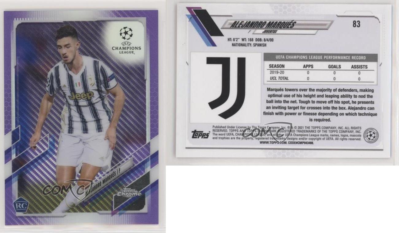 2020 Topps Chrome UCL Purple Carbon Fiber Refractor Alejandro Marques Rookie RC - Bild 3 von 4