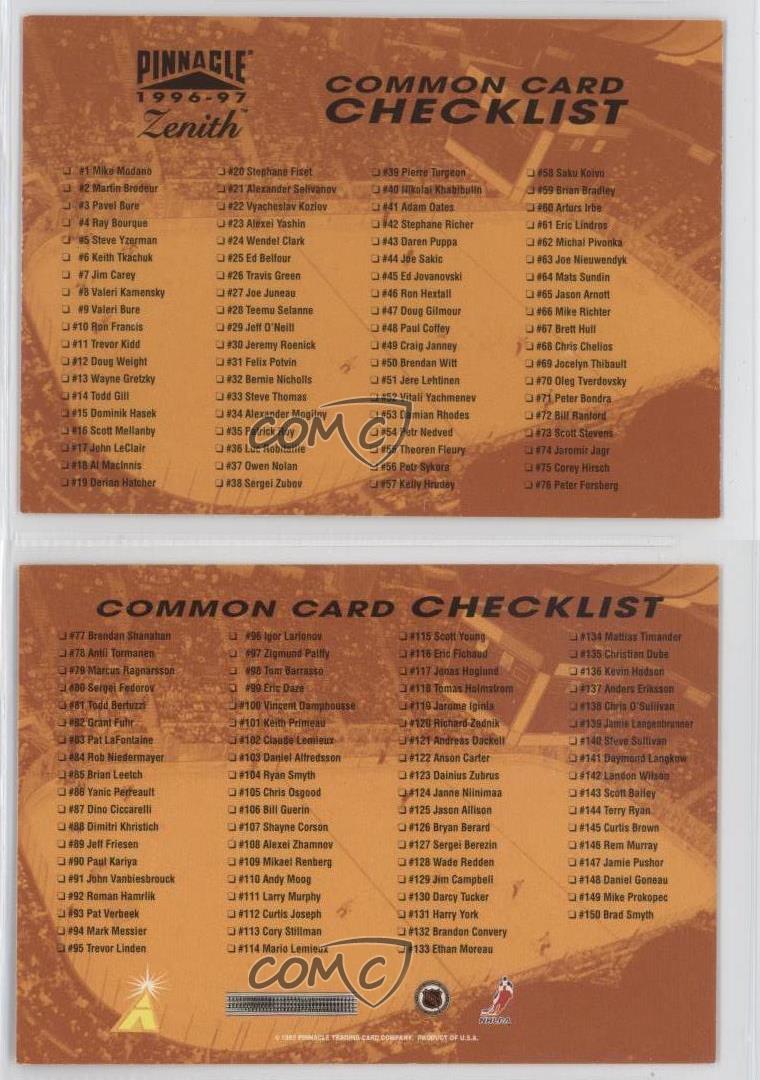 1996-97 Pinnacle Zenith Checklist Common Card #CH.1 | eBay