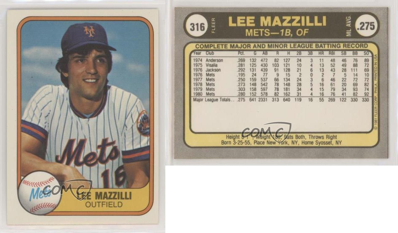  1981 Fleer #316 Lee Mazzilli New York Mets