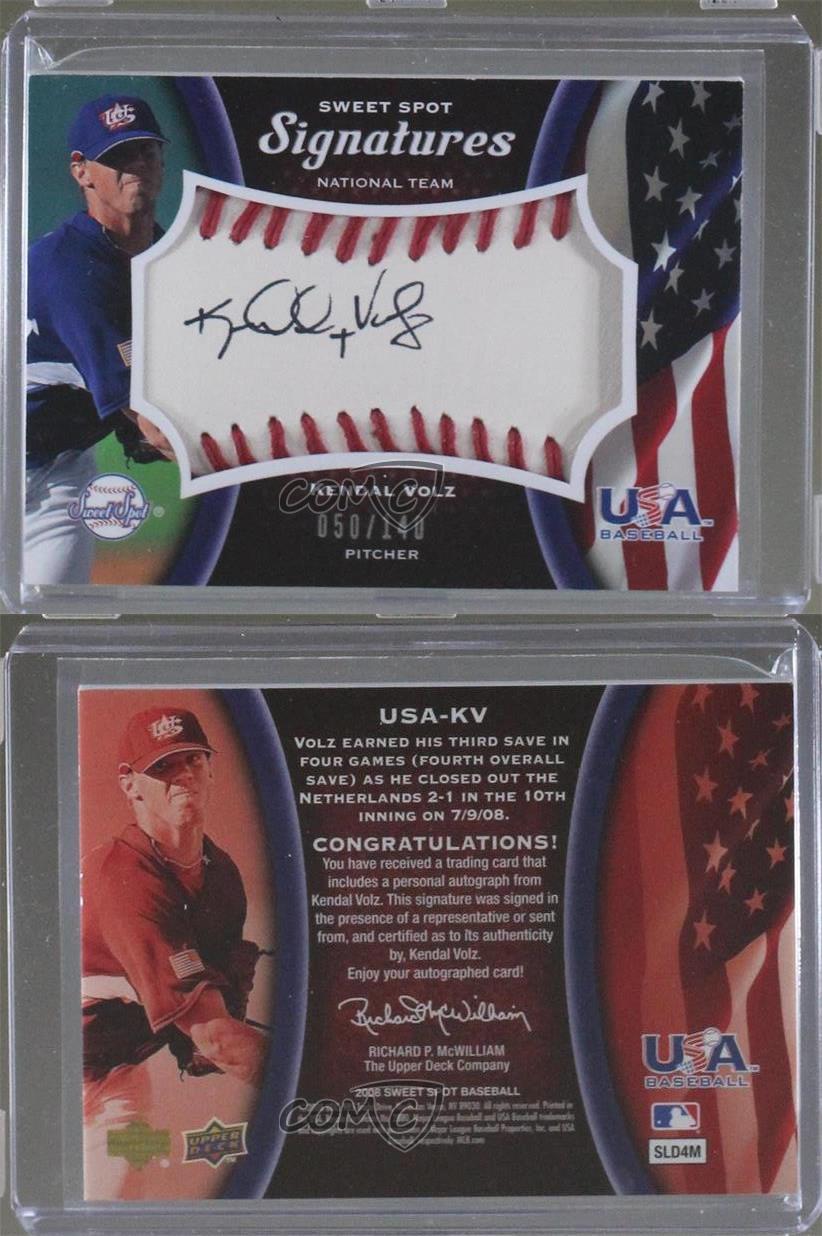 2008 Sweet Spot - USA Signatures Ball Red Stitching Black Ink #USA-KV Kendal Volz /140 (AU, RC)