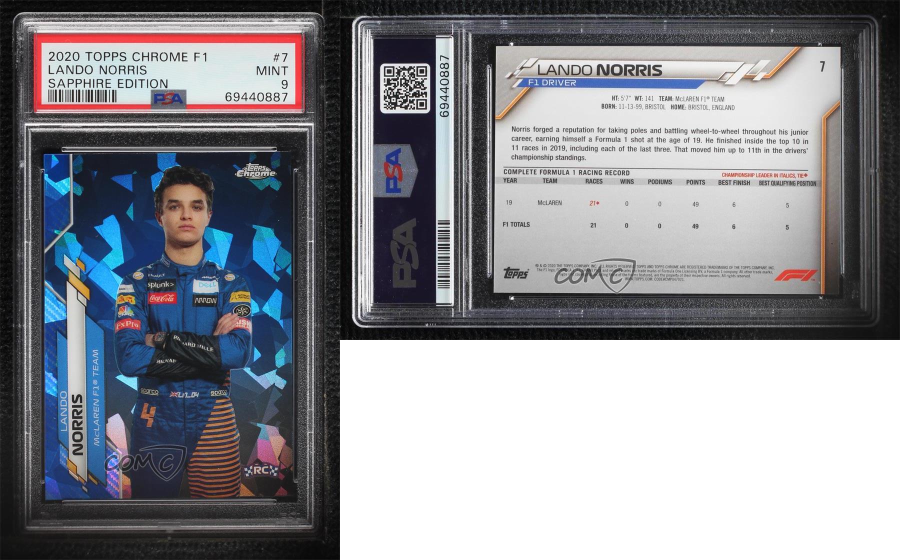 2020 Chrome Sapphire Edition Formula 1 F1 Racers Lando Norris PSA 9 Rookie RC