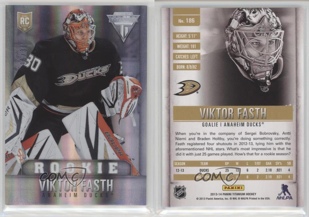 2013-14 Panini Titanium /30 Viktor Fasth #186 Rookie RC - Picture 3 of 3
