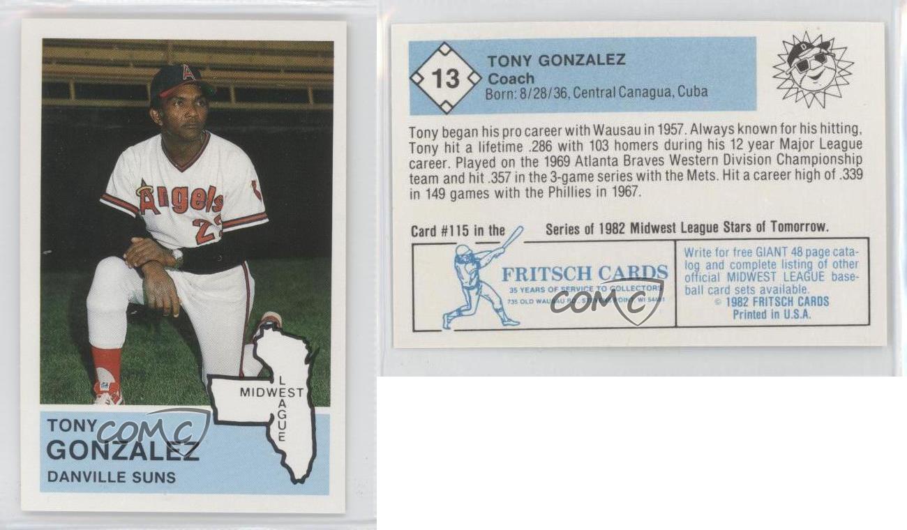 1982 Fritsch Midwest League Stars of Tomorrow Tony Gonzalez #115 - Foto 3 di 4
