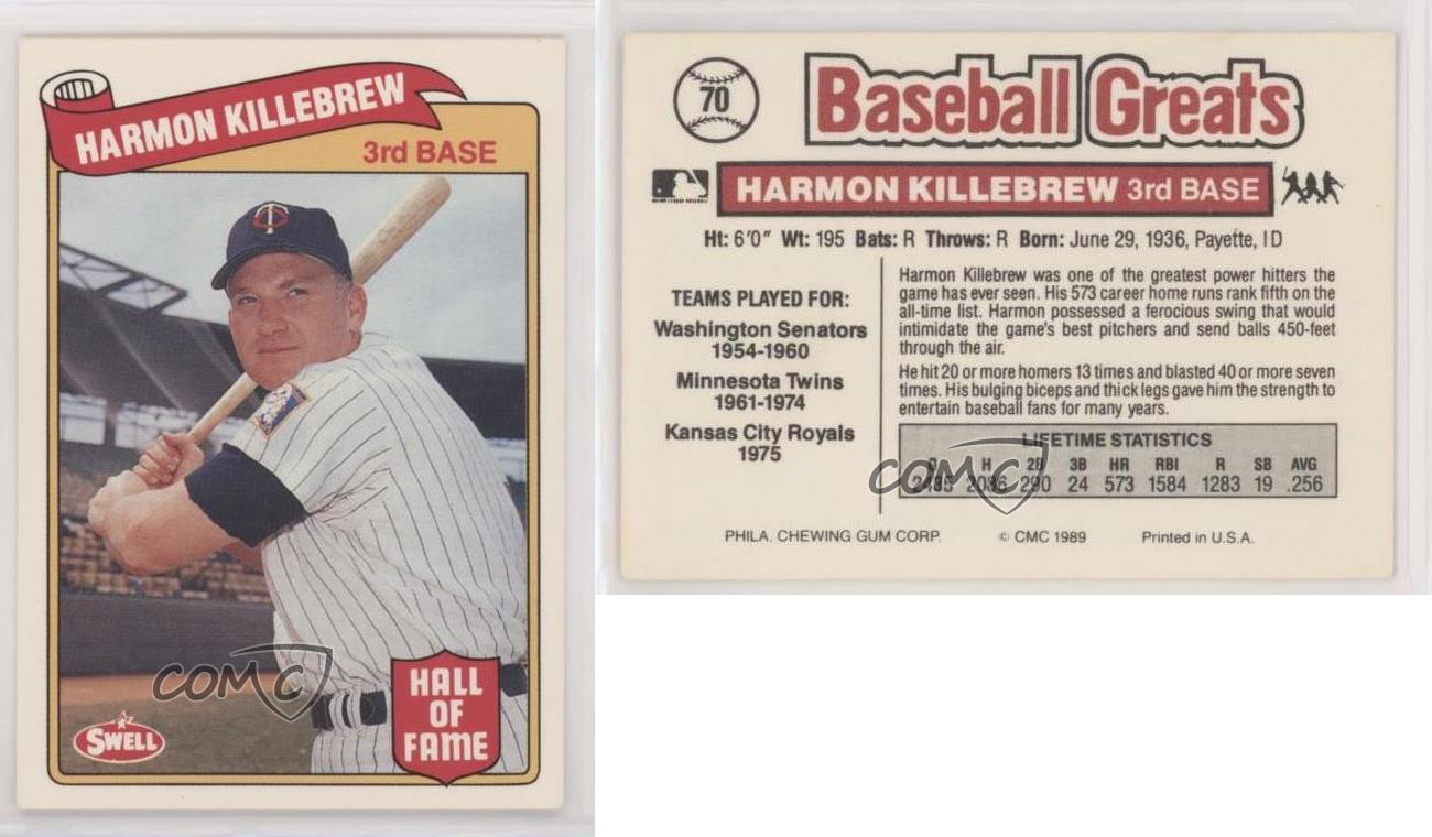 Autographed HARMON KILLEBREW 1989 Swell Baseball Greats card