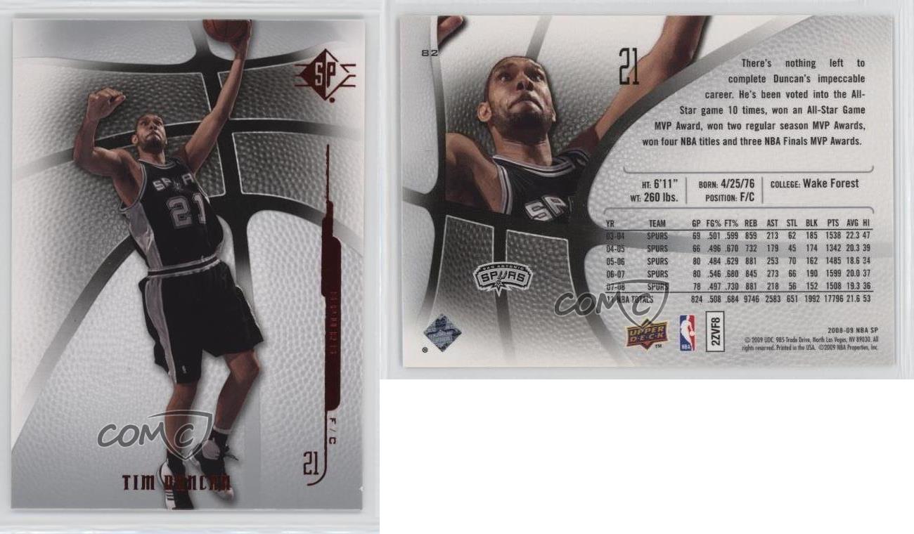 2008-09 SP Tim Duncan #82 HOF - Picture 3 of 4