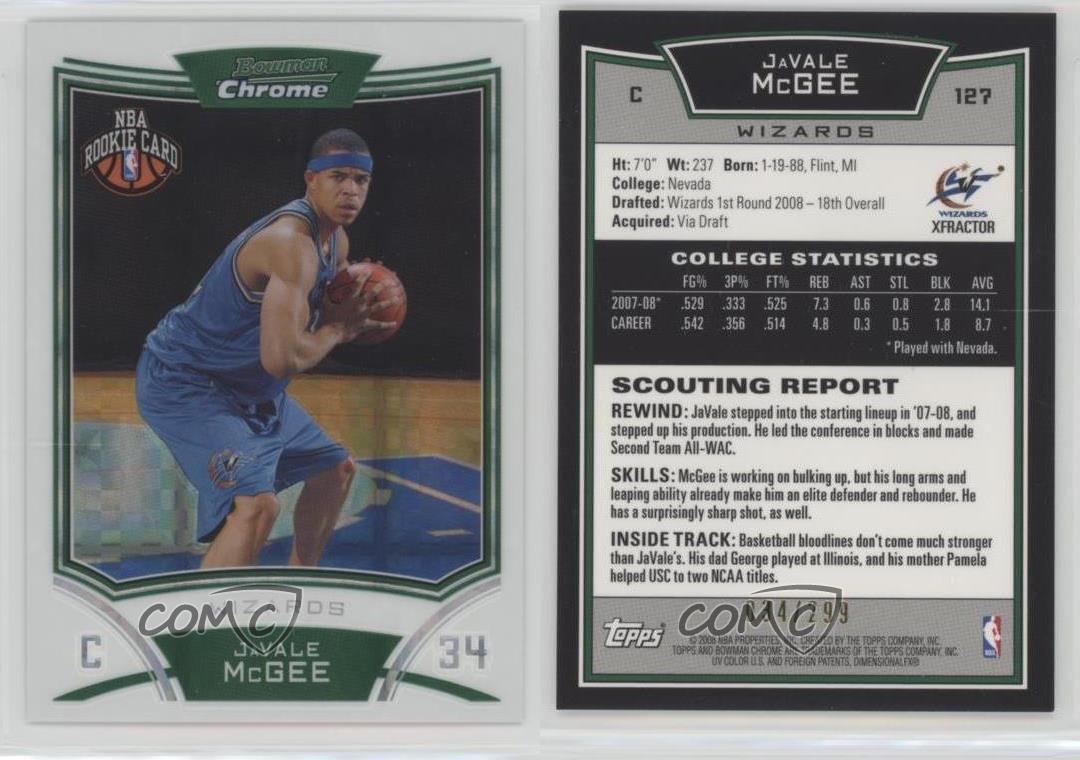 2008-09 Bowman Draft Picks & Stars Chrome X-Fractor /299 JaVale McGee Rookie RC - Bild 4 von 4