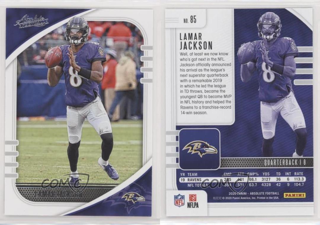 Baltimore Ravens Base Panini Absolute Football 2020 #85 Lamar Jackson
