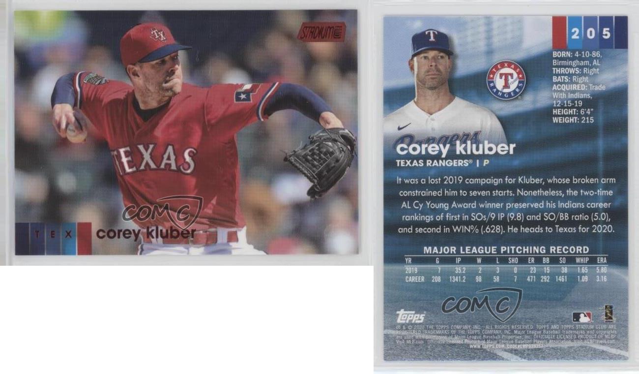 2020 Stadium Club Corey Kluber Texas Rangers #205