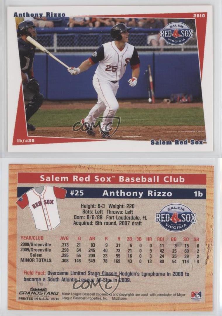 Anthony Rizzo baseball card (Salem Red Sox, Chicago Cubs All Star) 2010  Grandstand Rookie #25 at 's Sports Collectibles Store