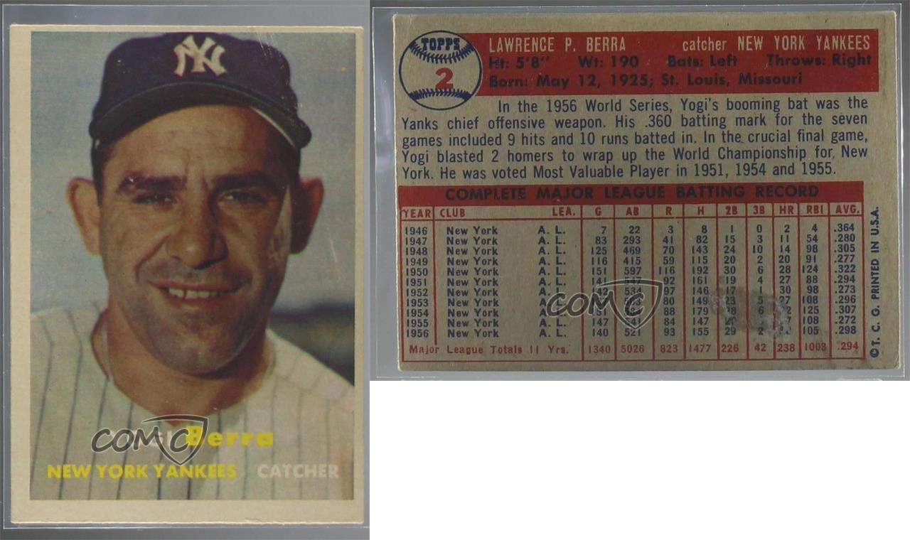 1957 Topps #2 Yogi Berra New York Yankees Baseball Card | eBay