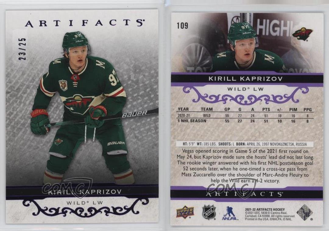 2021-22 Upper Deck Artefatti Stelle Viola /25 Kirill Kaprizov #109 - Foto 3 di 3