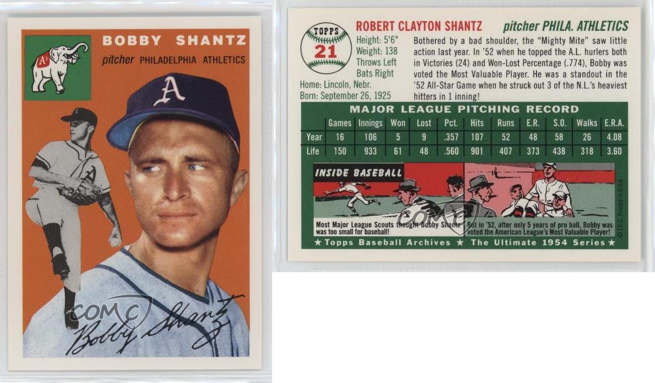 1994 Topps Archives The Ultimate 1954 Set Bobby Shantz #21 - Foto 5 di 6