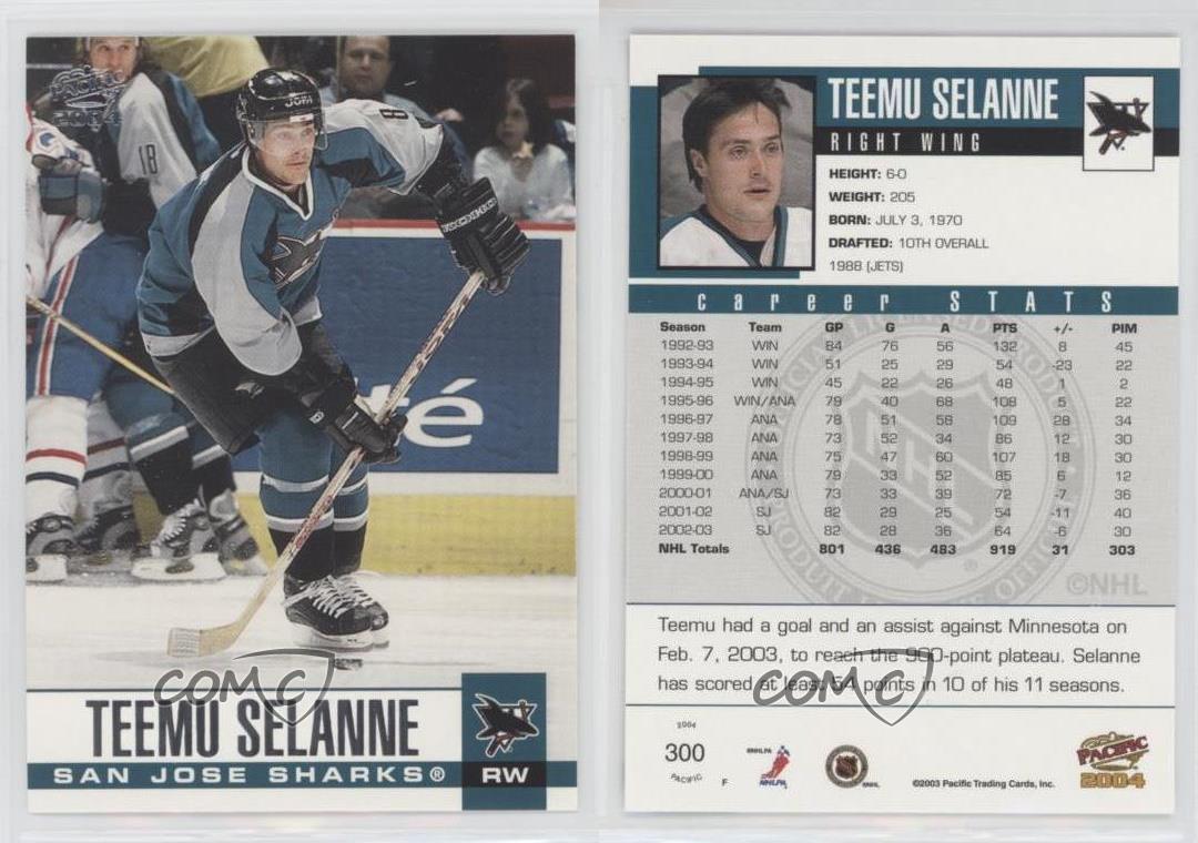 300 Teemu Selanne - San Jose Sharks - 2003-04 Pacific Hockey – Isolated  Cards