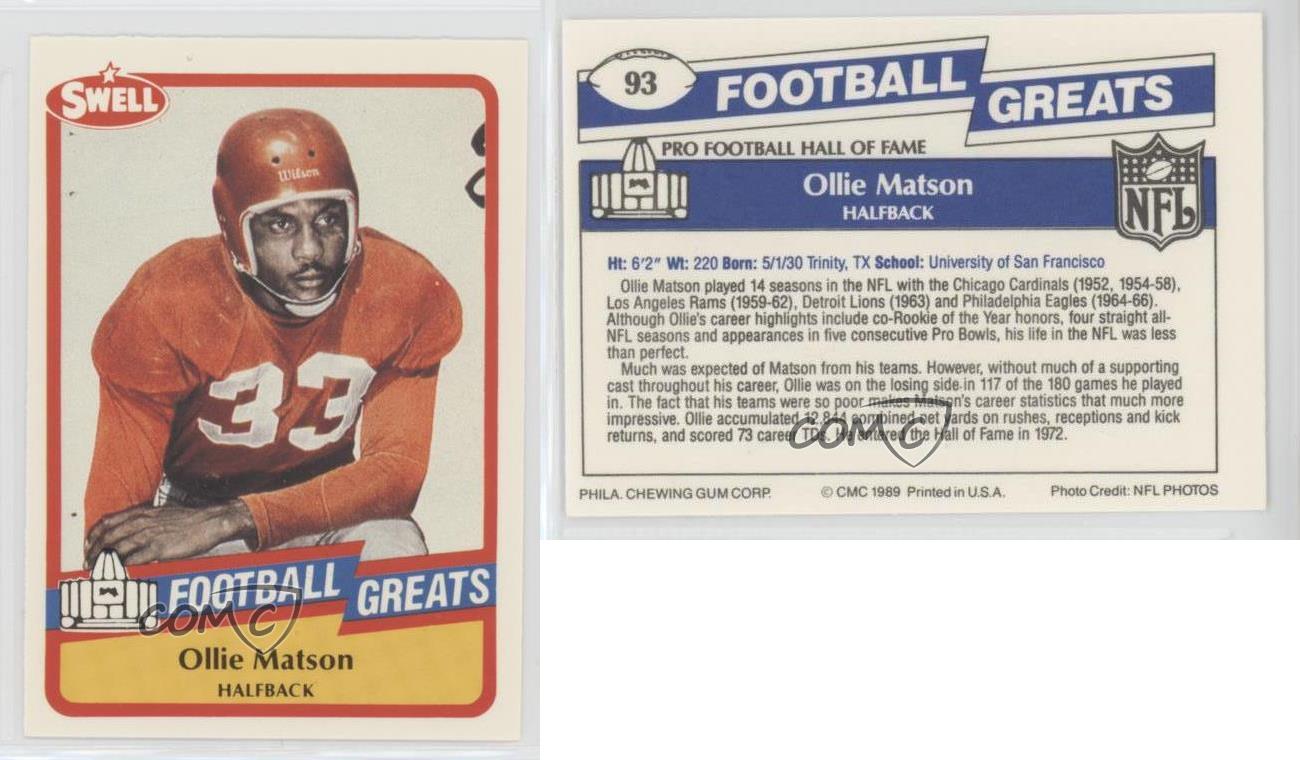 1989 Swell Football Greats # 93 MT Football Card Ollie Matson 
