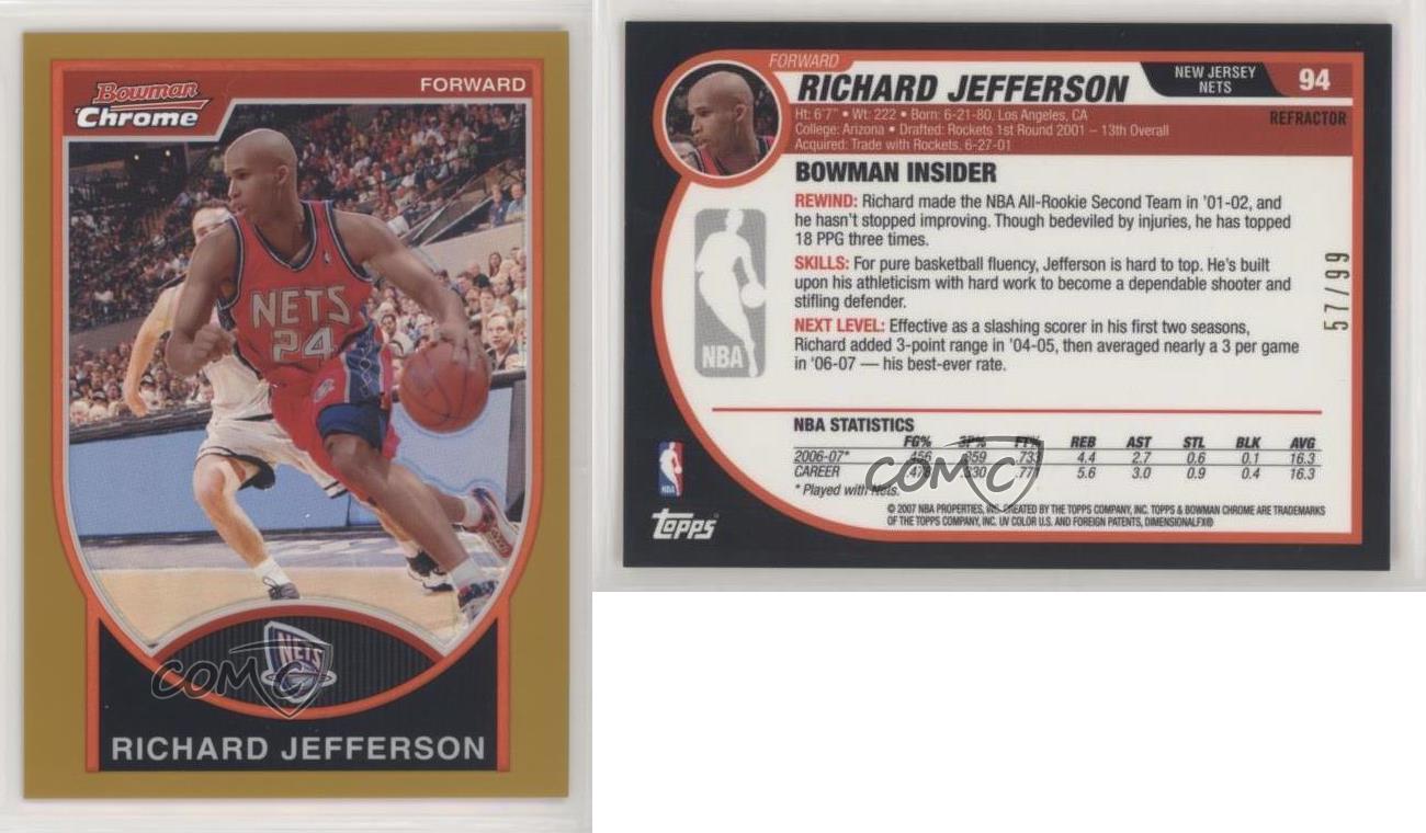 2007 Bowman Draft Picks & Stars Chrome Gold Refractor /99 Richard Jefferson  #94 | eBay
