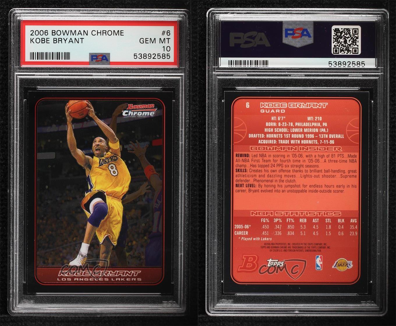 2006-07 Bowman Draft Picks & Stars Chrome #6 Kobe Bryant Los Angeles Lakers Card 