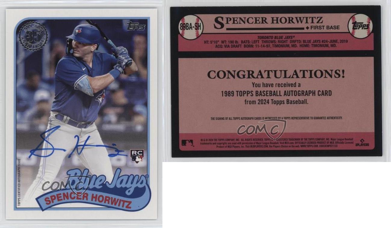 2024 Series 1 tendance 1989 Topps Baseball Spencer Horwitz #89BA-SH Rookie Auto RC
