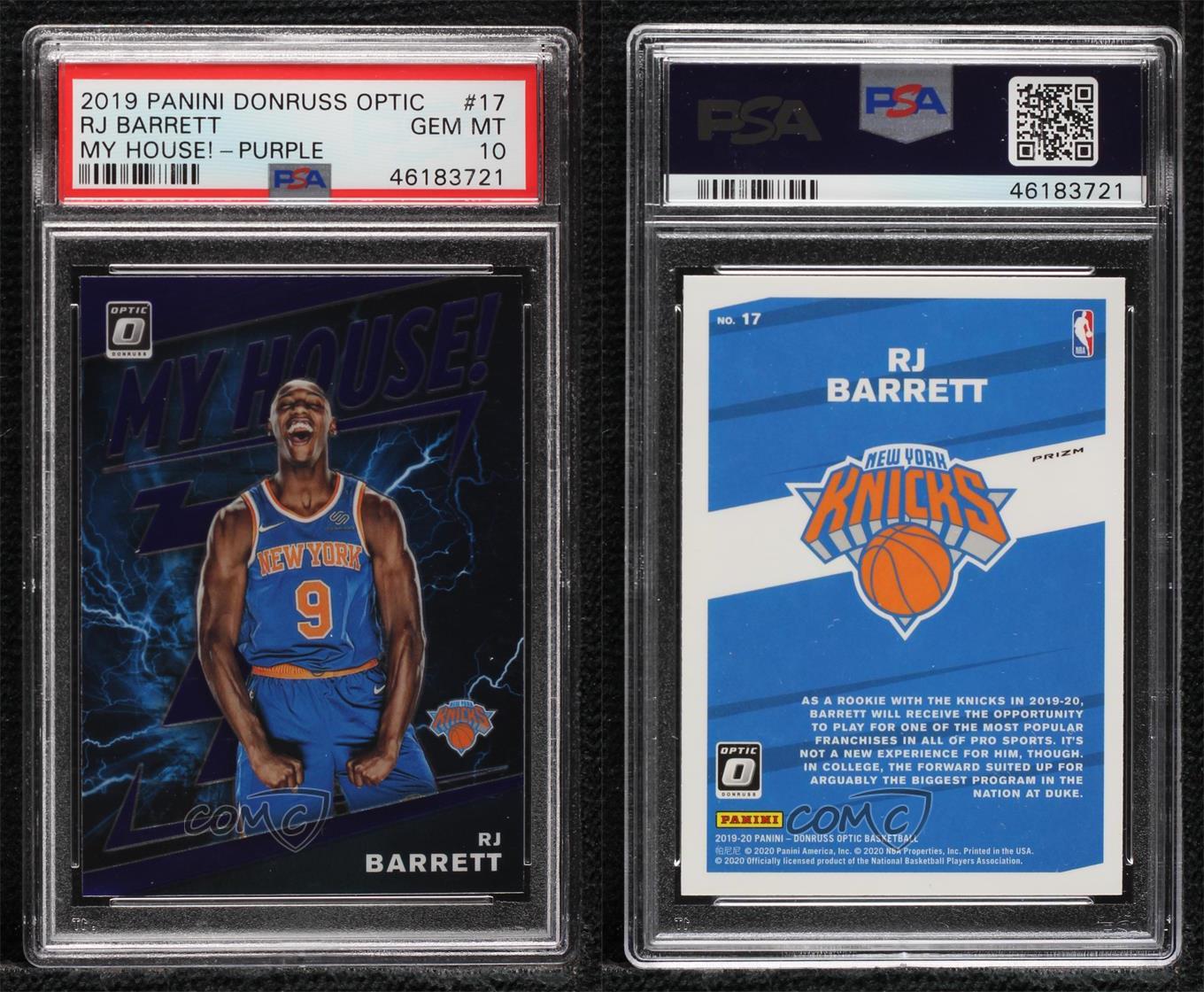 2019 Donruss Optic My House Purple Prizm RJ Barrett #17 PSA 10 GEM MT Rookie RC