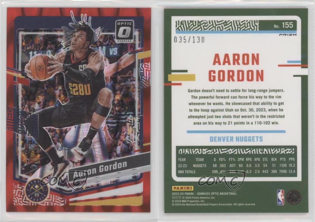 Prizm sísmico rojo óptico Panini Donruss 2023-24/130 Aaron Gordon #155 - Imagen 4 de 4