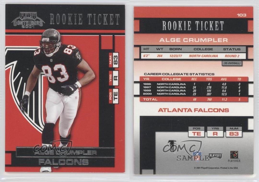 Biglietto Playoff Contenders Rookie 2001 campione Alge Crumpler #103 Rookie RC - Foto 4 di 4