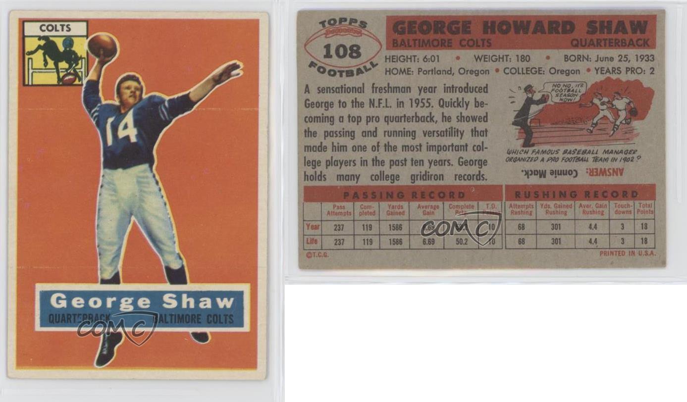 1956 Topps 108 Shaw Baltimore Colts RC Rookie Football Card eBay