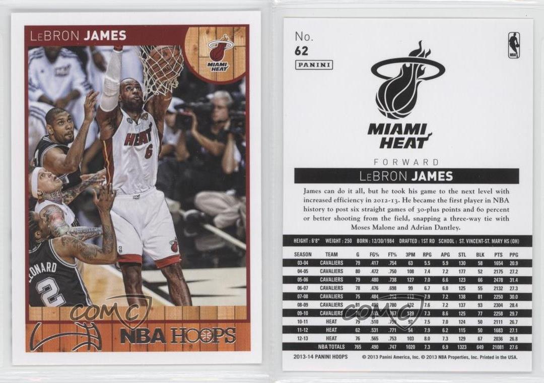 2013-14 NBA Hoops #62 Lebron James Miami Heat Basketball Card | eBay