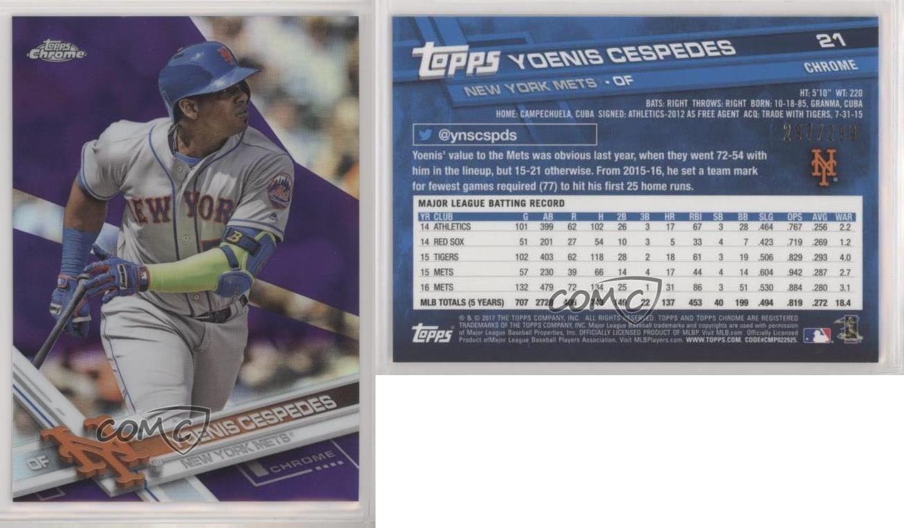 2017 Topps Chrome Yoenis Cespedes Rookie Xfractor Baseball Card