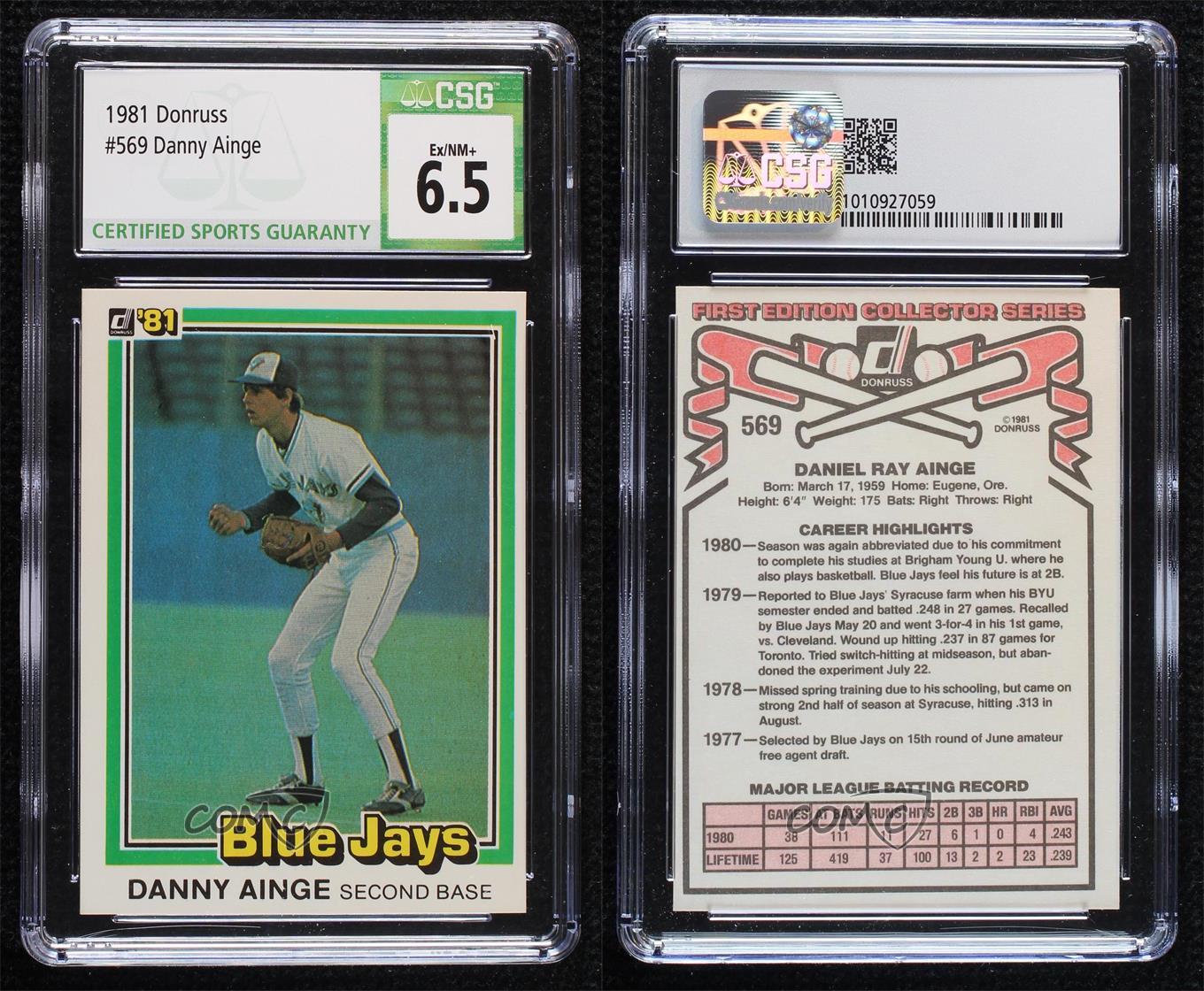 DANNY AINGE RC 1981 Donruss #569 Baseball Card - Toronto Blue Jays